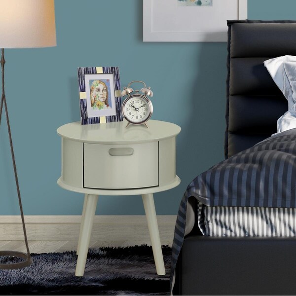 East West Furniture Gordon Round Night Stand End Table with Drawer - Urban Gray GONE14 - main